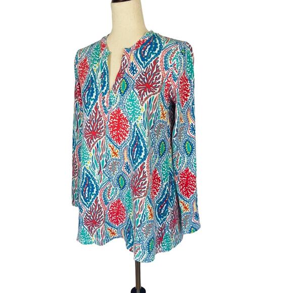 Lilly Pulitzer Odette Blue Multi Minnow Print Tunic Top Women's Medium - Picture 4 of 9
